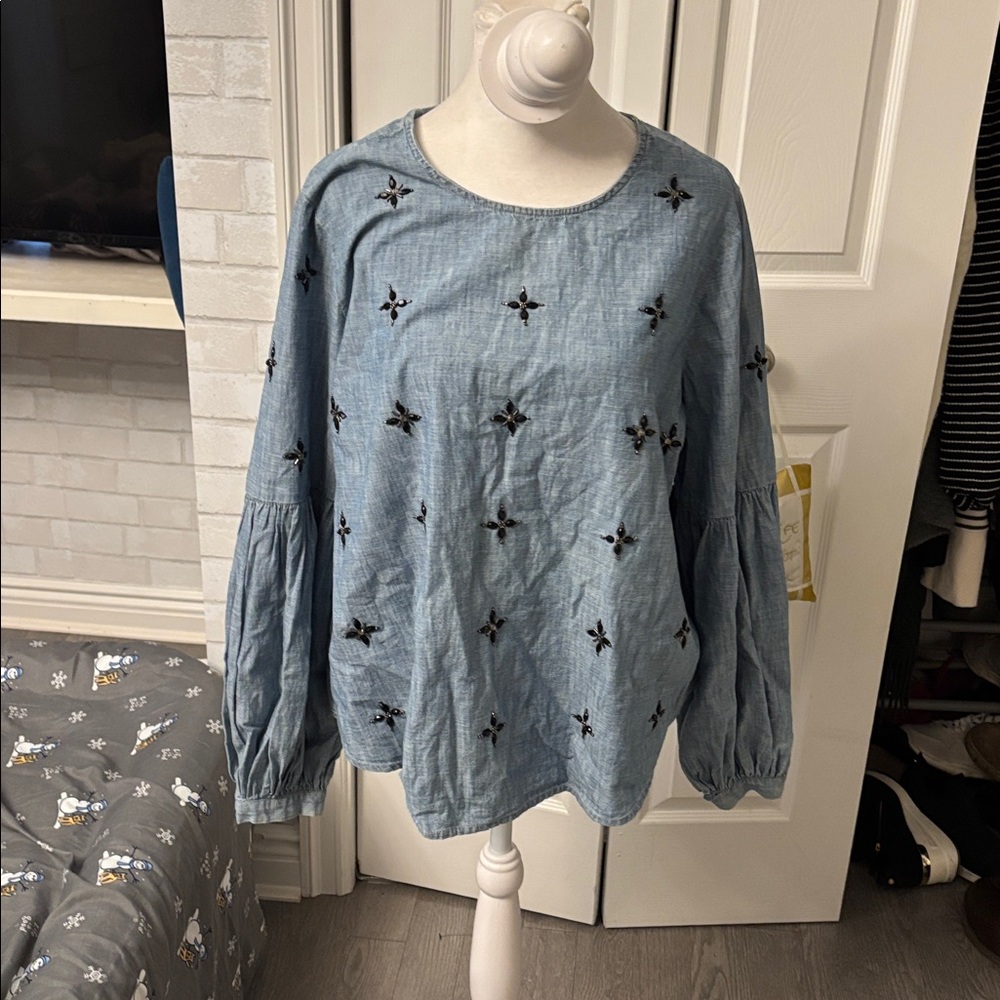 🩷Embroidered Blue Long Sleeve Top🩷